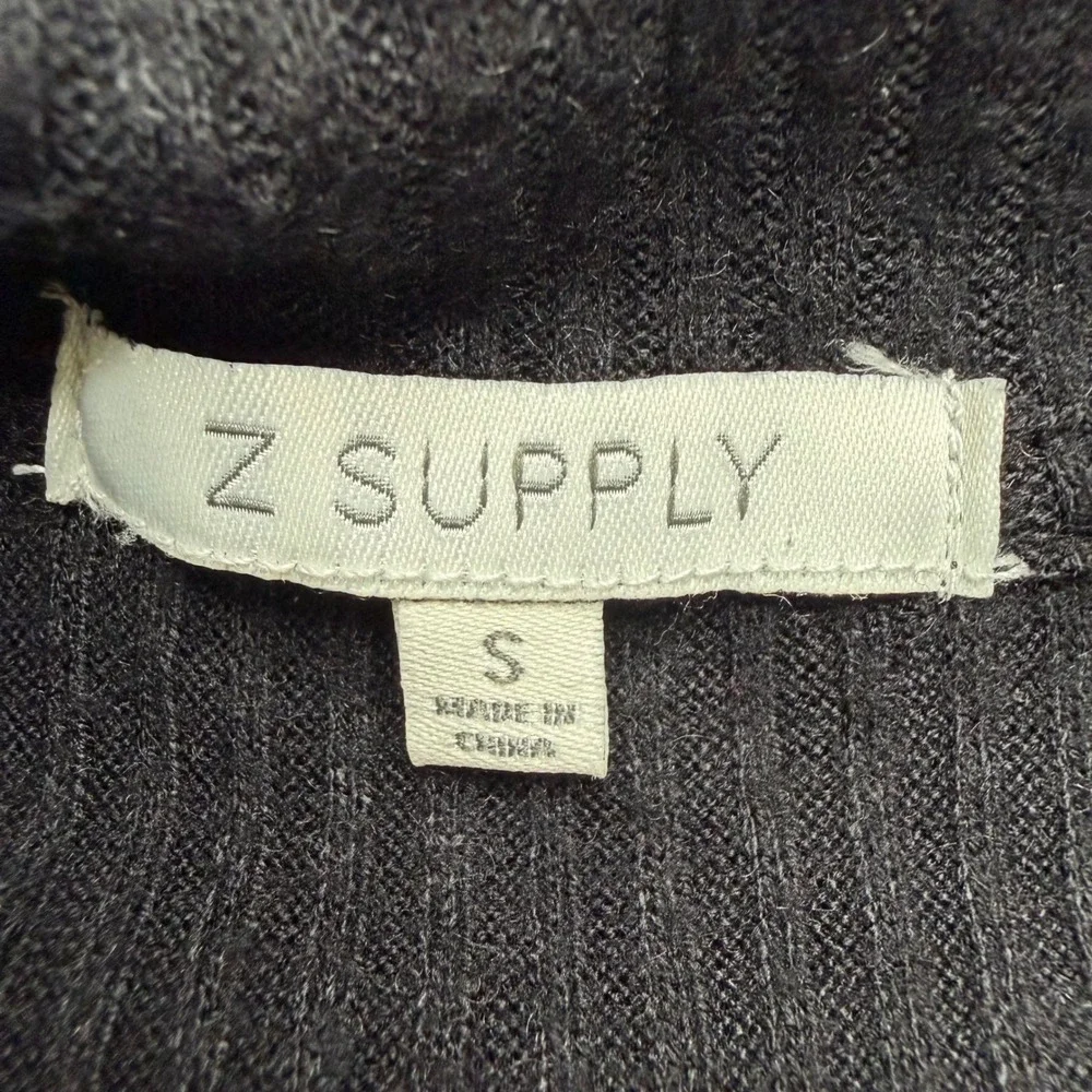 Z Supply Cardigan Women S Black Ribbed Button Front Collared Long Sleeve Light